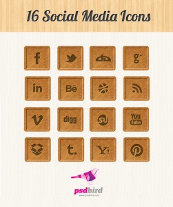 16 wooden style social media icons