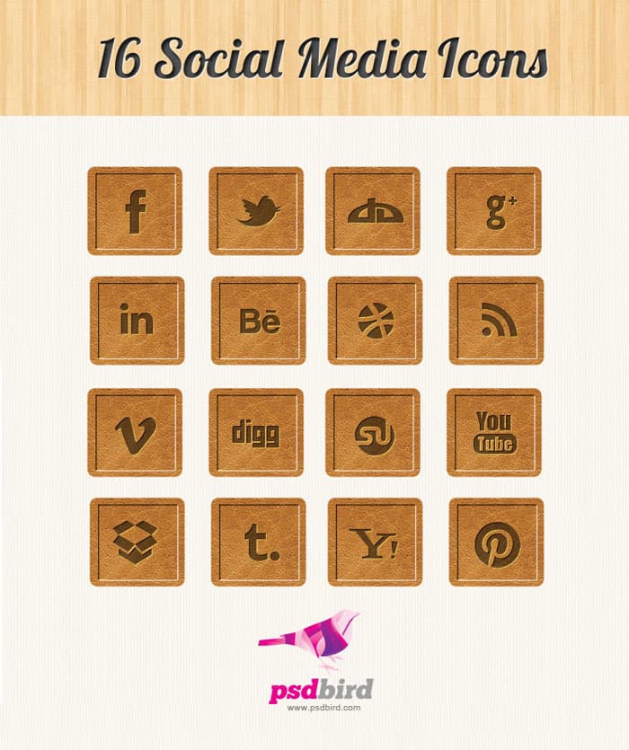 16 wooden style social media icons