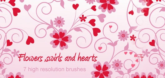 Flowers Swirls and Heart Brushes