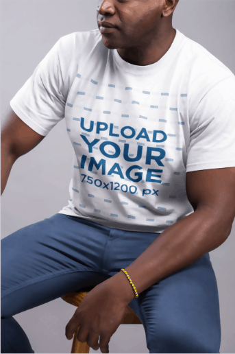 Man Model Wearing Bracelet & White T-Shirt Template