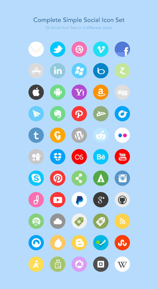 Complete Simple Social Icon Set