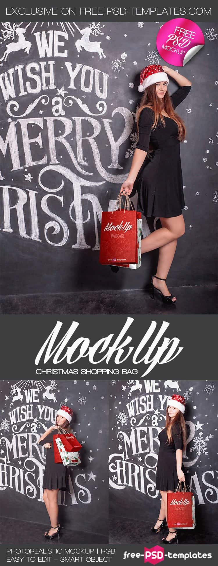 Free Christmas Themed Shopping Bag Mockup