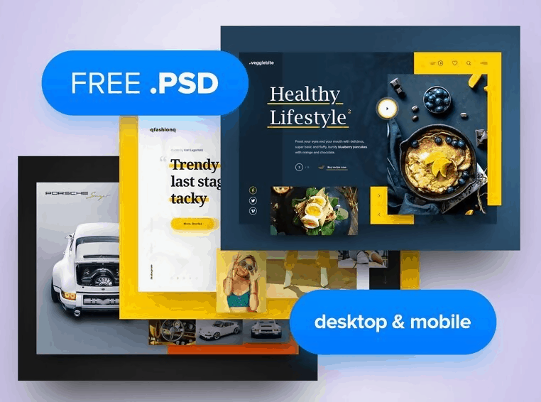 3x Mobile/Desktop Header Template PSD