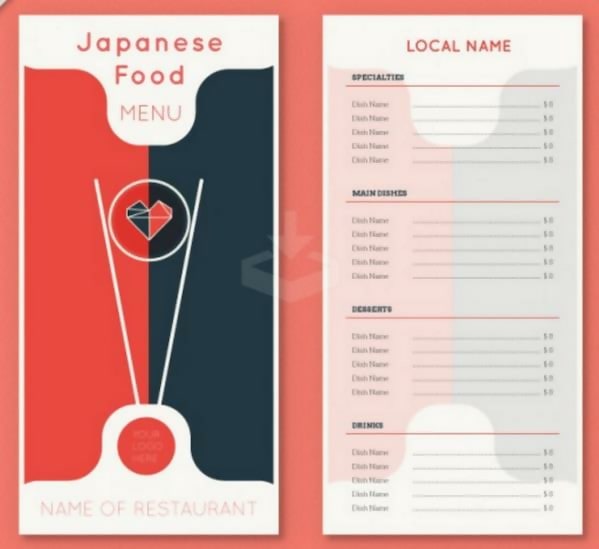 Free Japanese Food Menu Template