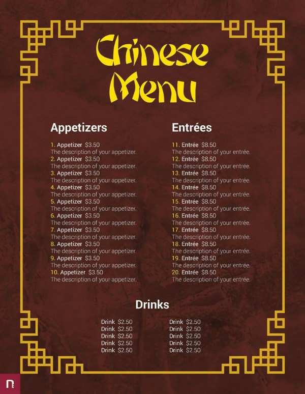 Free Chinese Menu Template