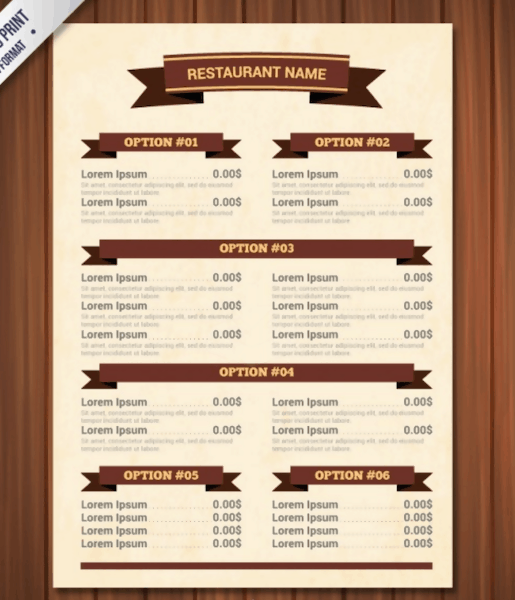 Free Menu Template with Ribbons