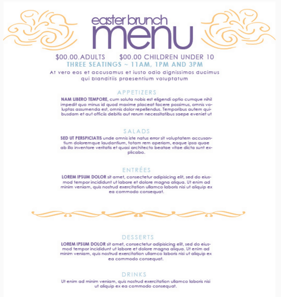 Free Easter Brunch Menu Template